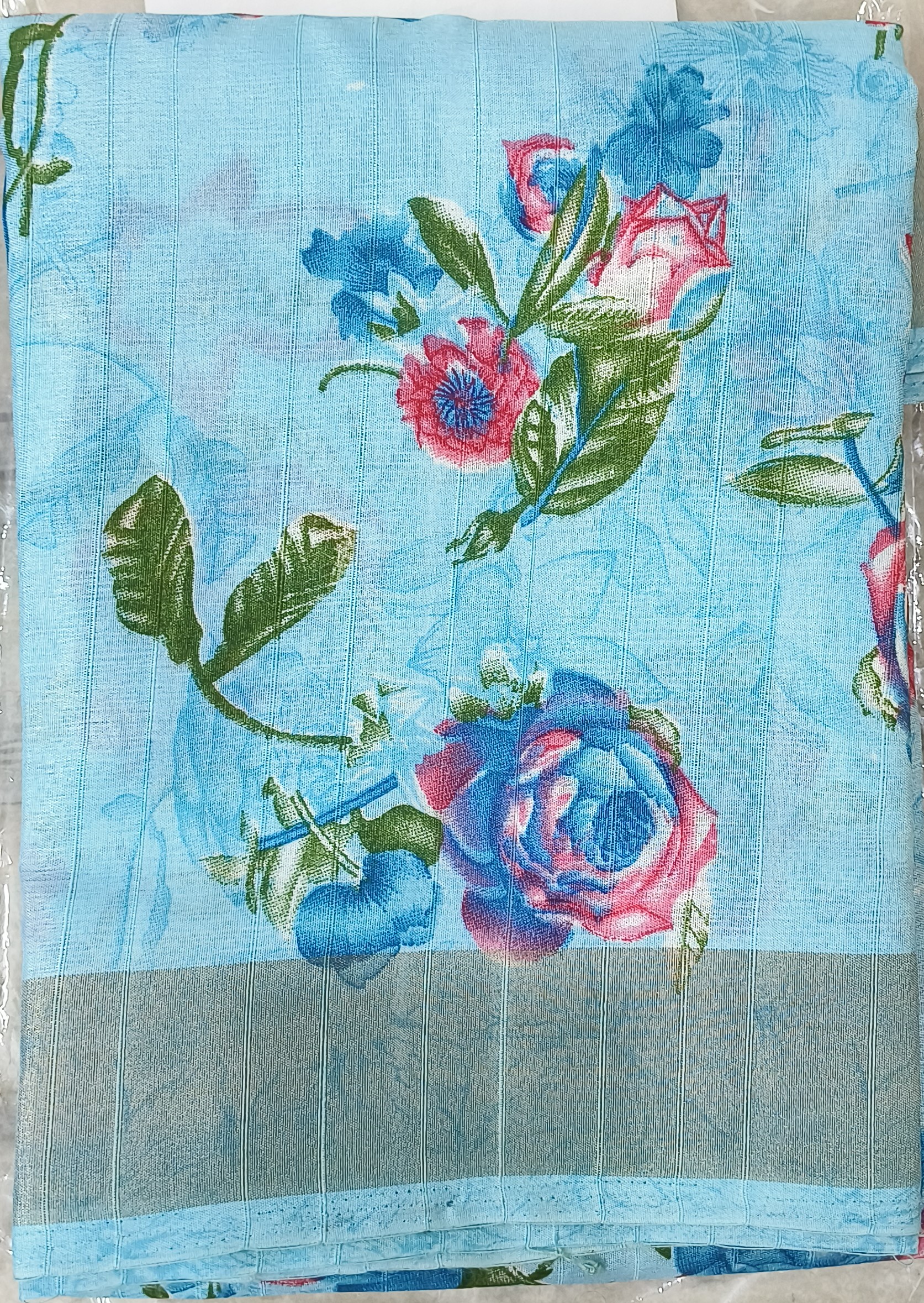 Blue Floral Print Saree