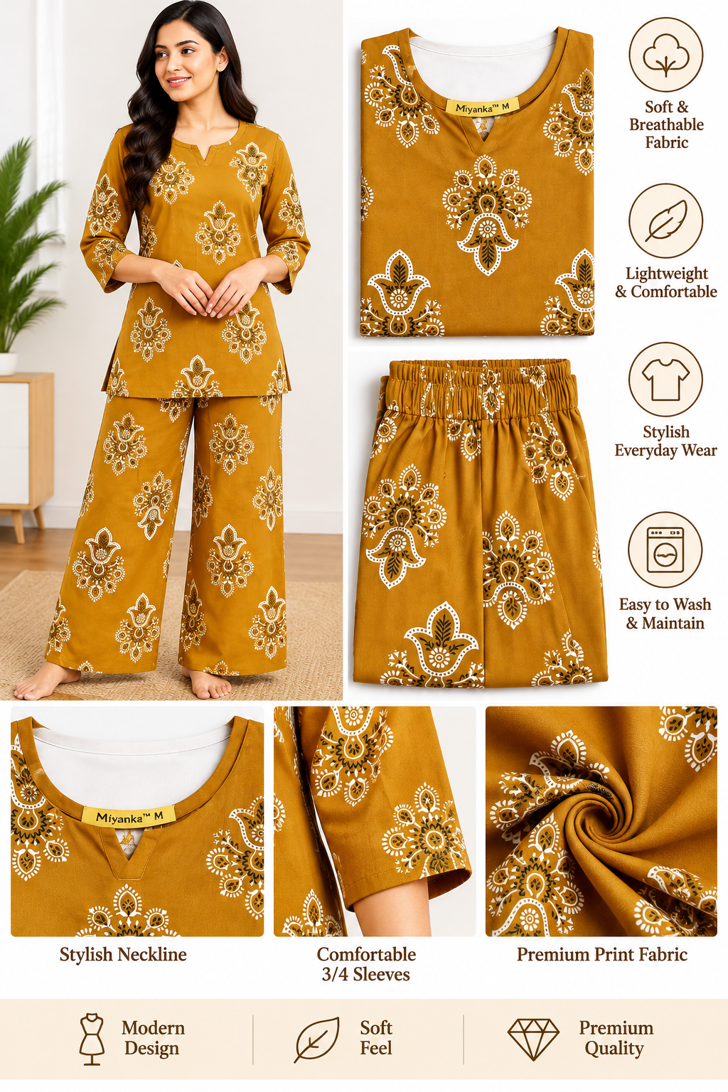 Mustard Mandala Print 2 Piece Co-ord Set
