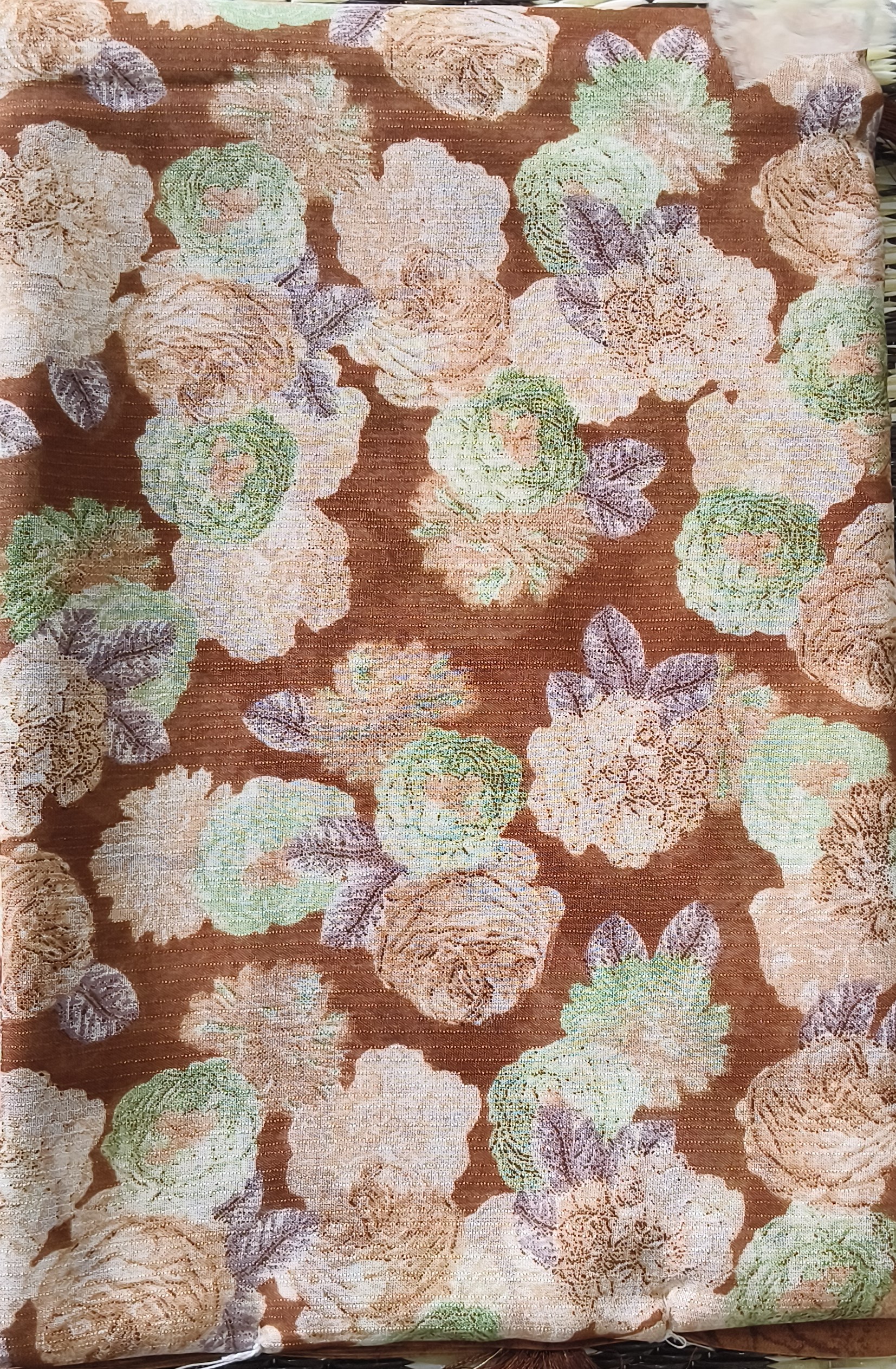Rust Floral Print Saree with Zari Border