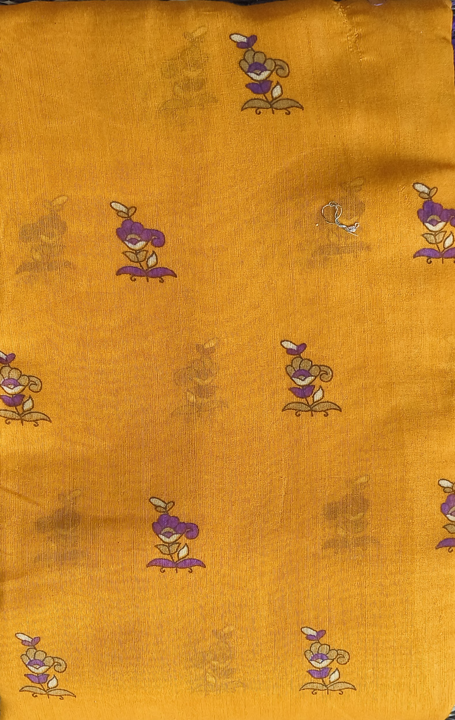 Mustard Floral Saree with Peacock Woven Border
