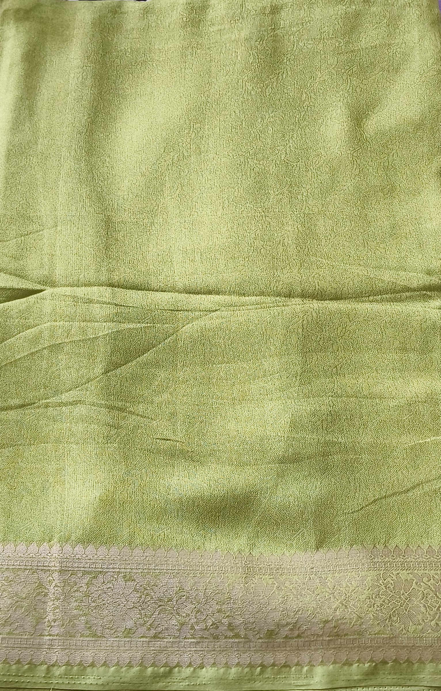 Olive Green Poppy Print Saree with Golden Border