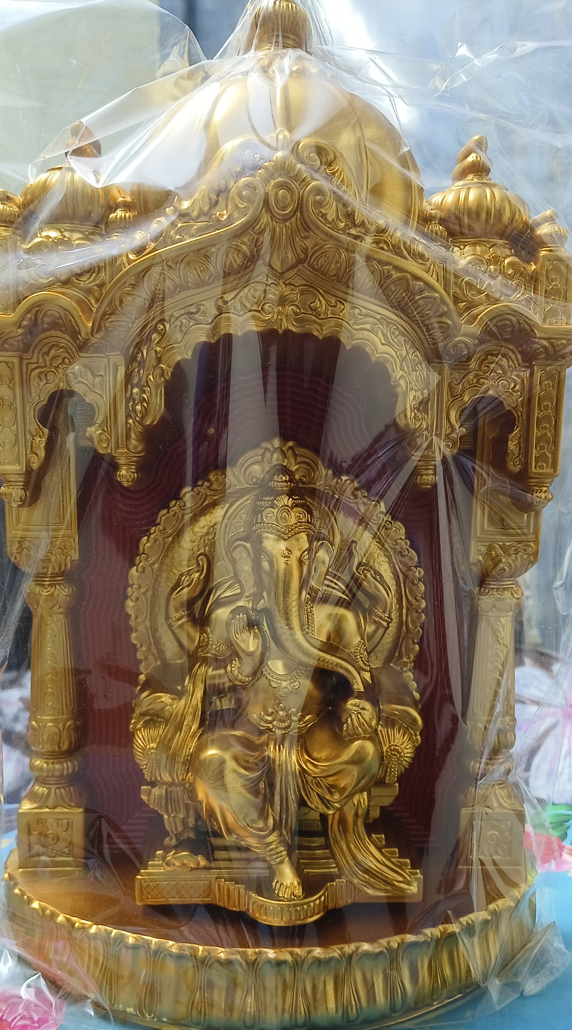 Golden Lord Ganesh Idol with Temple Frame