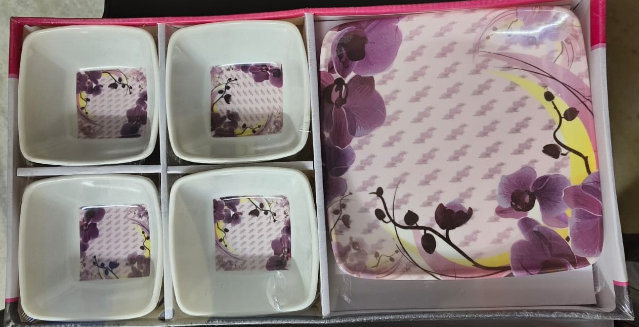 Purple Floral Melamine Bowl & Tray Gift Set