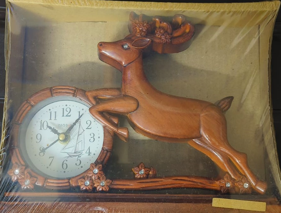 Wooden-Style Leaping Deer Wall Clock