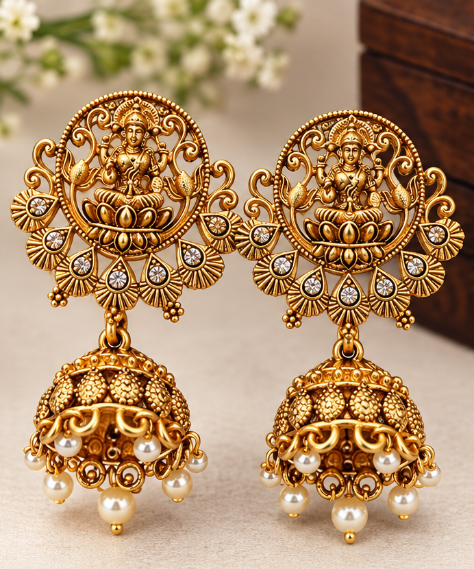 Temple Jewellery Jhumka Earrings & Choker Set